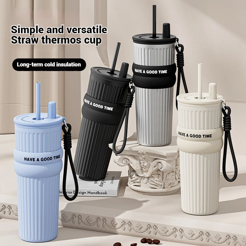 2025 New In Stock Large Capacity Simple And Convenient Straw Insulated Cup Office Coffee Cup Portable Accompanying Car Cup